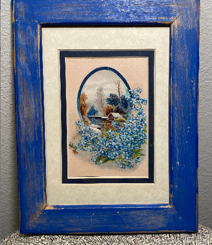 Vintage 1910 Cabin Postcard in Blue Frame