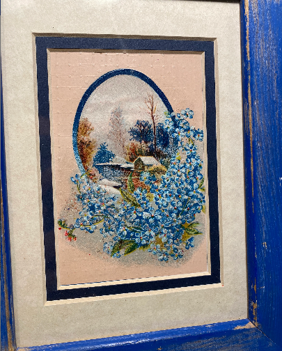 Vintage 1910 Cabin Postcard in Blue Frame