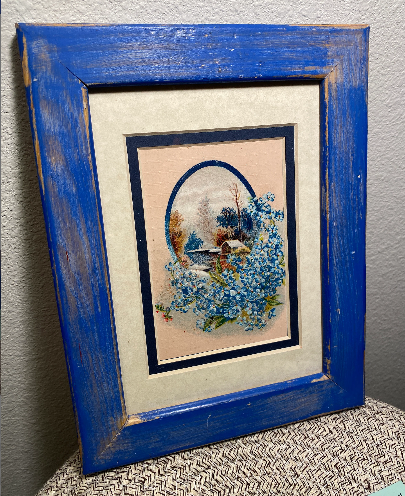 Vintage 1910 Cabin Postcard in Blue Frame