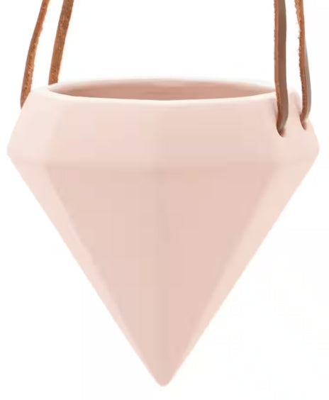 Diamond Shaped Ceramic Hanging Planter - Coral Pink- by Arcadia Gardening Products 4.5" tall