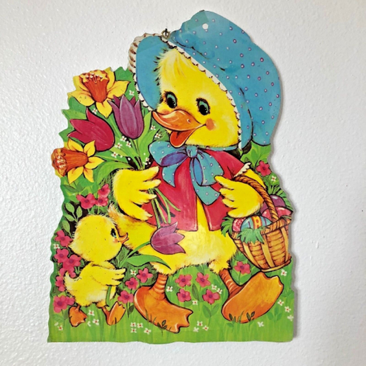 Vintage 1960s Wooden Die Cut Easter Duck Wall Hanging