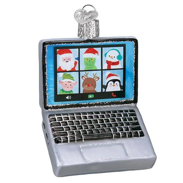 Virtual Friends Zoom Call on Laptop - Blown Glass Tree Ornament by Old World Christmas