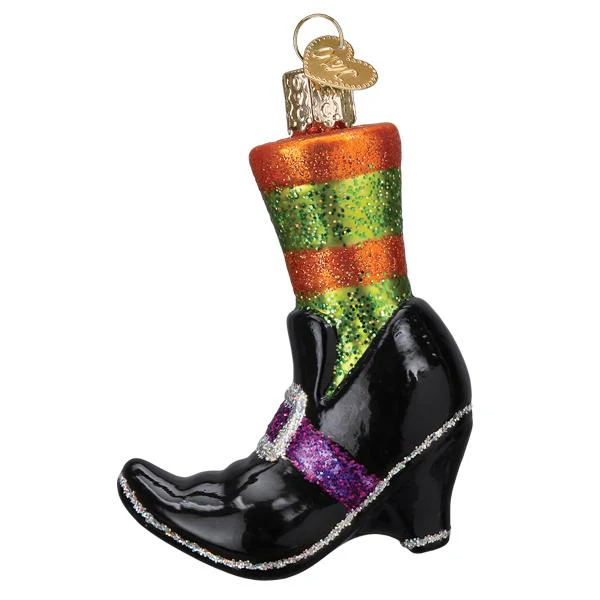Witch's Sock and Show Halloween Themed Blown Glass Tree Ornament by Old World Christmas
