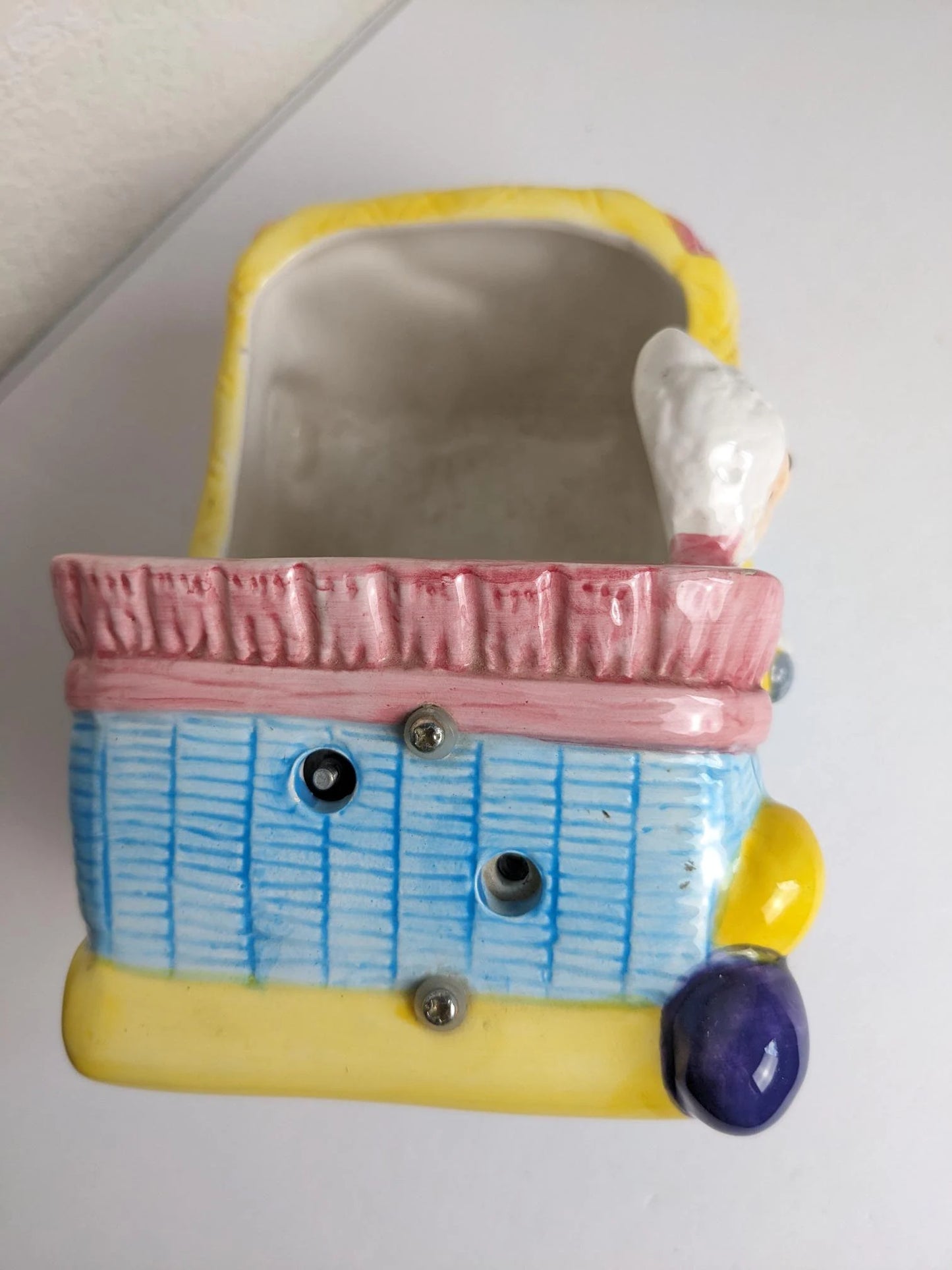 Vintage Baby Lamb in Stroller Bassinet Planter Vase