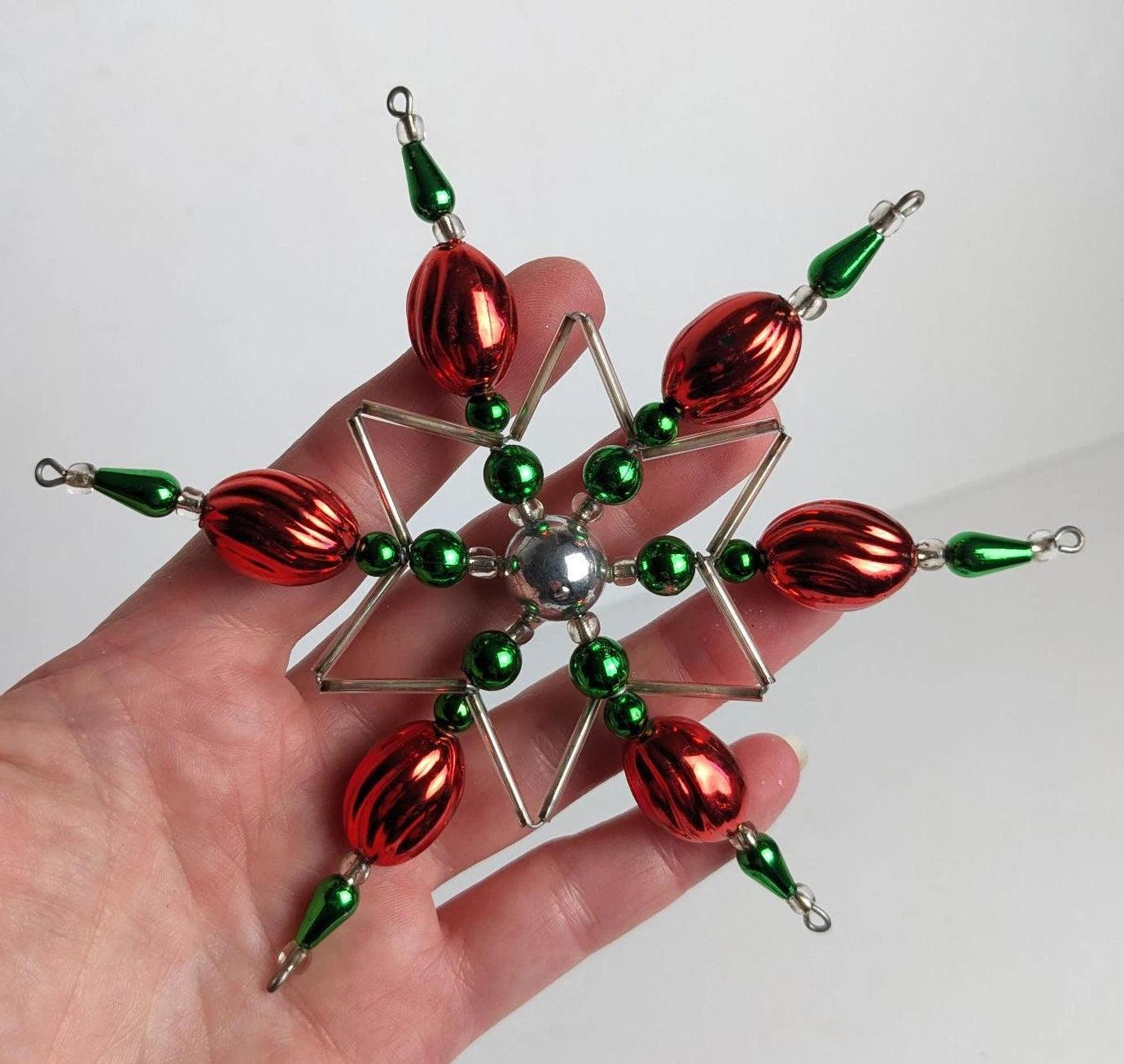 Vintage Large Handmade Beaded Snowflake Ornaments