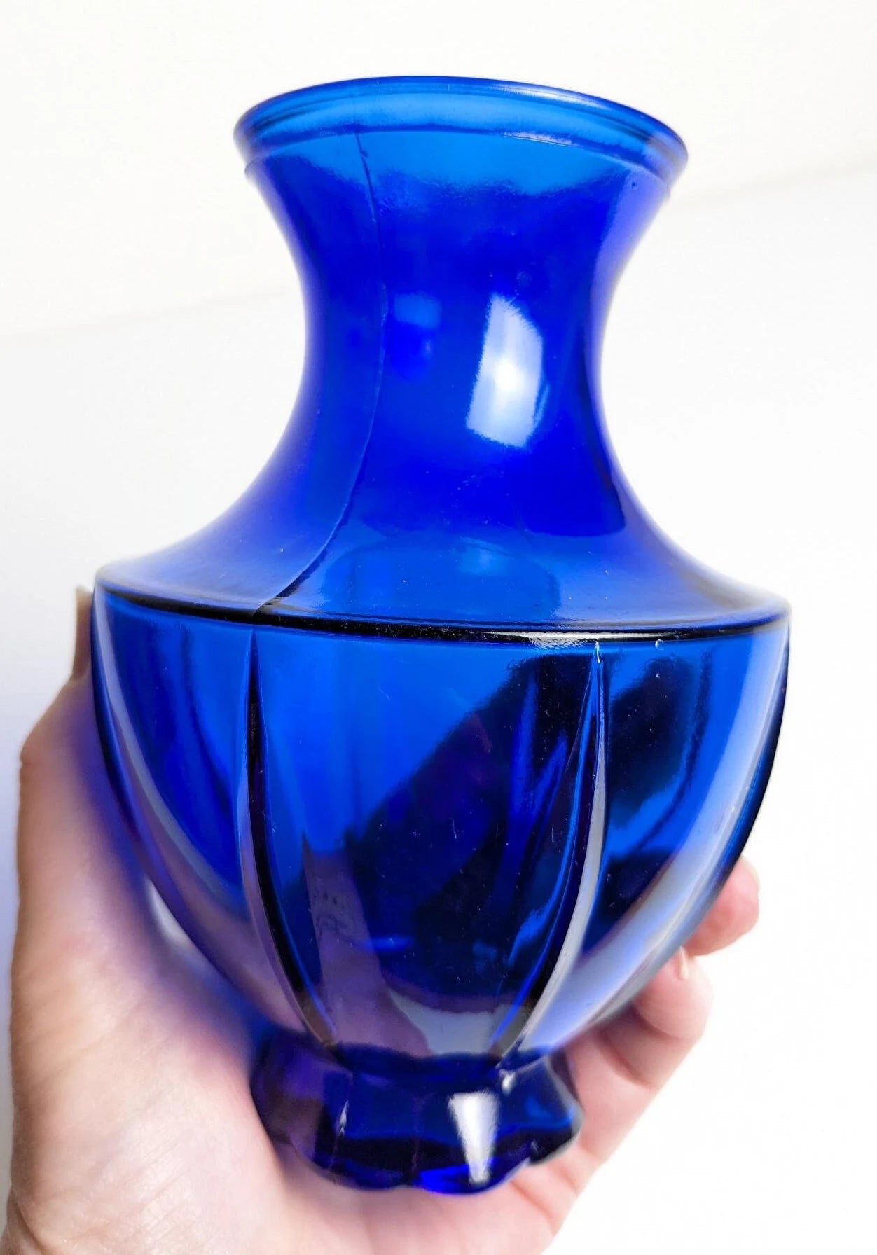 Vintage Blue Ribbed Belly Vase