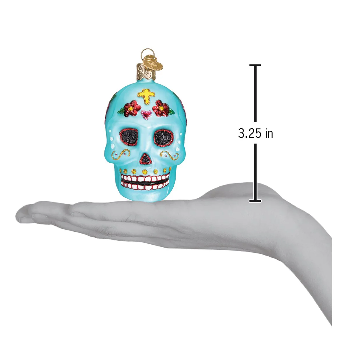 Blue Day of the Dead Sugar Skull Blown Glass Halloween or Tree Ornament by Old World Christmas - Día de los Muertos