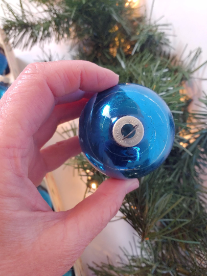 Vintage Shiny Brite Blue Glass Ball Christmas Ornaments