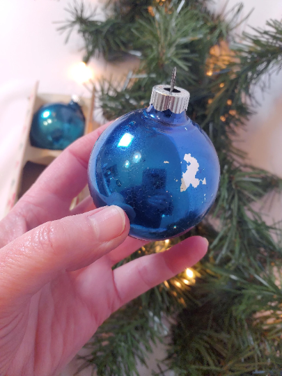 Vintage Shiny Brite Blue Glass Ball Christmas Ornaments