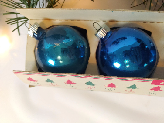 Vintage Shiny Brite Blue Glass Ball Christmas Ornaments