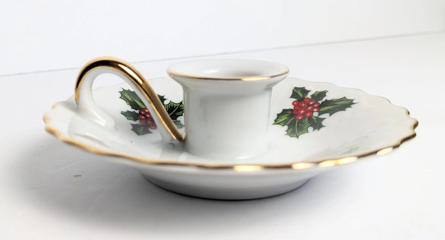 Lefton Holly Christmas Candle Stick Holder