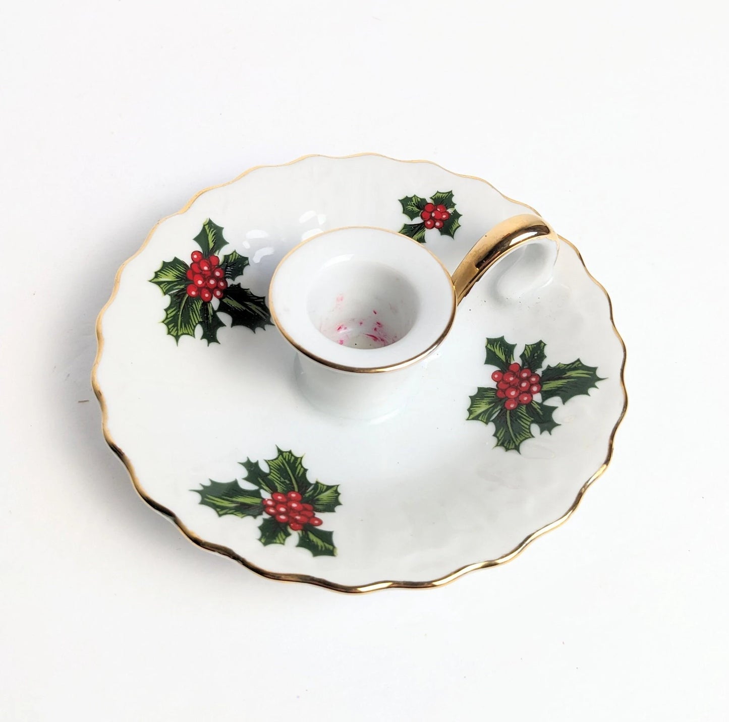 Lefton Holly Christmas Candle Stick Holder