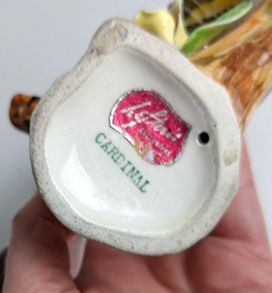 Vintage Lefton Cardinal with Chick Bird Figurine