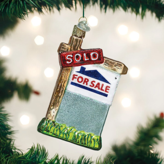 Realty Sign Blown Glass Tree Ornament by Old World Christmas - Gift for Realtor