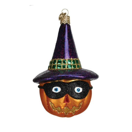 Masked Witch Jack O'lantern Old World Christmas Glass Ornament
