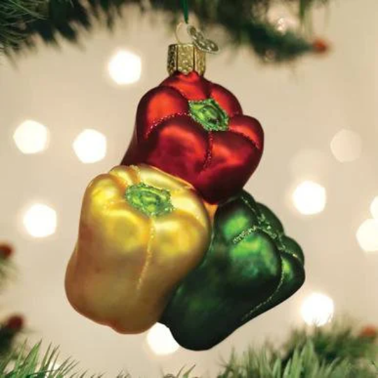 Bell Pepper Red Yellow Green Blown Glass Tree Ornament by Old World Christmas