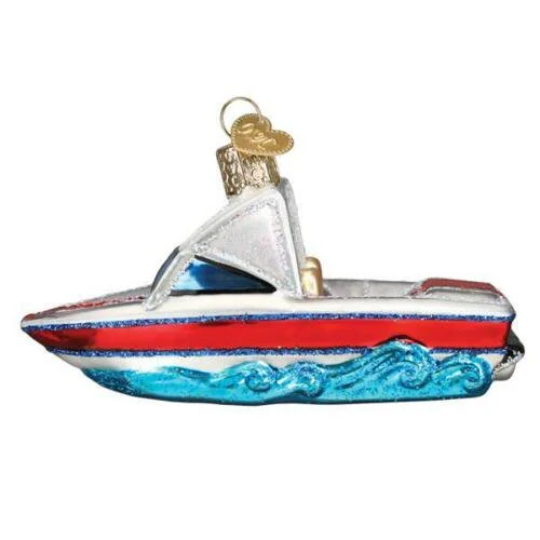 Ski Boat Old World Christmas Glass Ornament