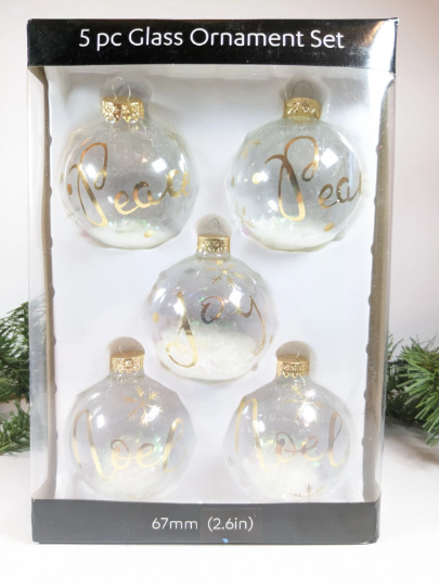 Peace Joy Noel Snow Filled Christmas Ornaments