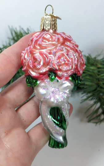 Pink Rose Bouquet Old World Christmas Ornament