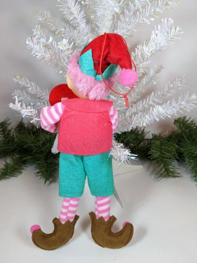 Pink Elf with Candy Christmas Ornament
