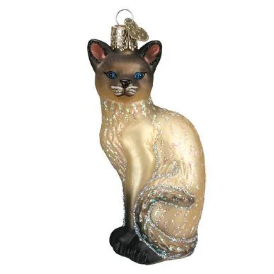 Tan Siamese Cat Old World Christmas Ornament