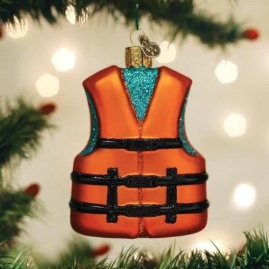 Life Jacket Blown Glass Tree Ornament for Boaters by Old World Christmas - RETIRED