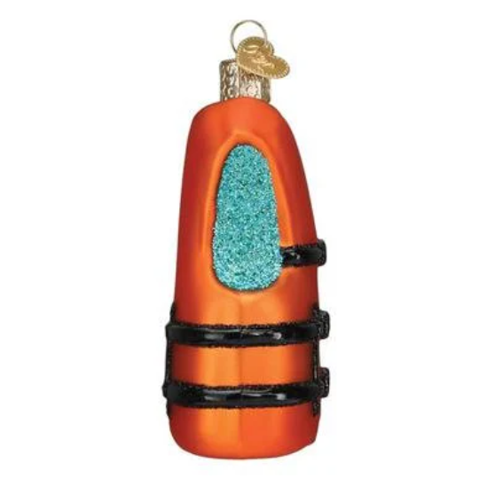 Life Jacket Blown Glass Tree Ornament for Boaters by Old World Christmas - RETIRED