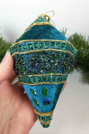 Vintage Blue Handmade Beaded Ornament