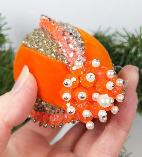 Vintage Handmade Beaded Pushpin Ornament