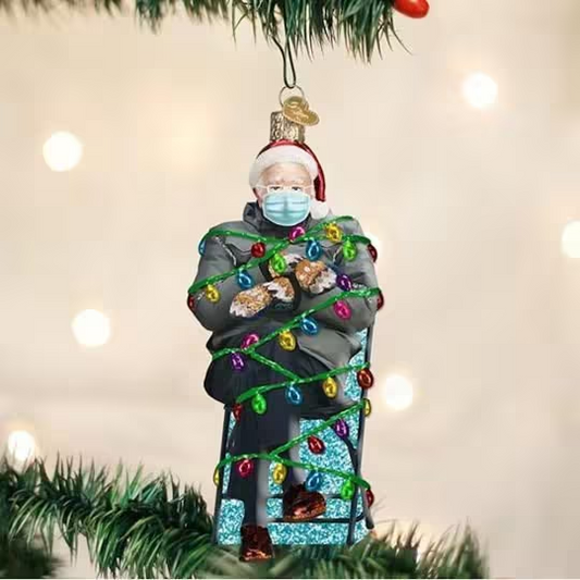 Where's Bernie Sanders Funny Blown Glass Tree Ornament by Old World Christmas