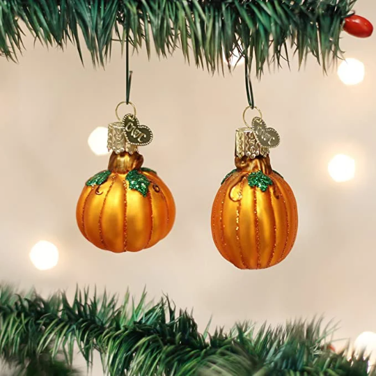 Mini Pumpkins Blown Glass Tree Ornaments by Old World Christmas - Set of 2 - Thanksgiving Decor