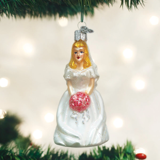 Blonde Wedding Bride Blown Glass Newlywed Tree Ornament by Old World Christmas