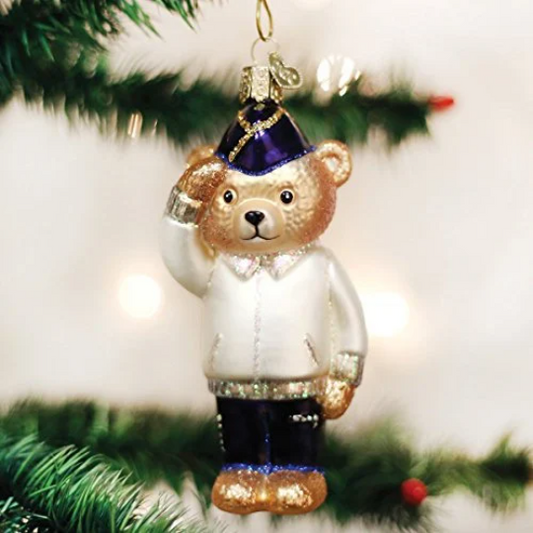 Veteran Bear Teddy in Military Uniform Blown Glass Tree Ornament by Old World Christmas