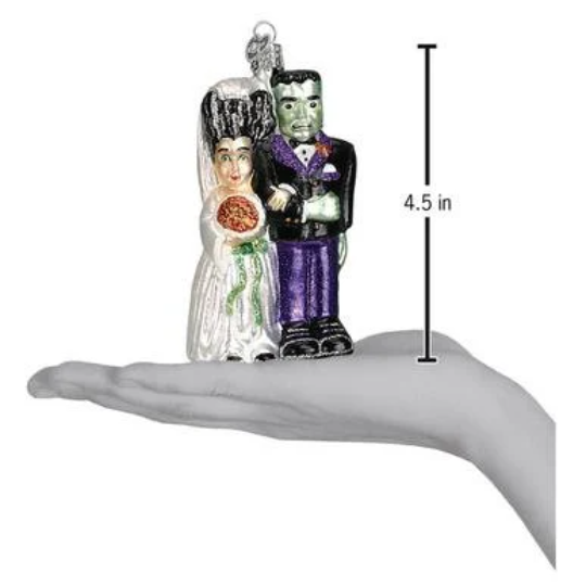 Frankenstein and Bride Blown Glass Tree Ornament from Old World Christmas - Newlywed Couple