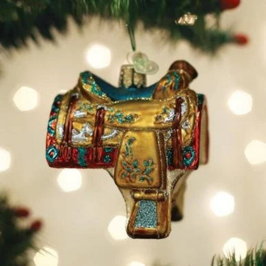 Western Saddle Blown Glass Tree Ornament for Horse Riders by Old World Christmas