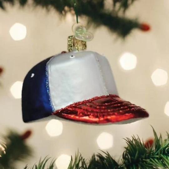 Baseball Cap Red White and Blue Blown Glass Tree Ornament by Old World Christmas - RETIRED