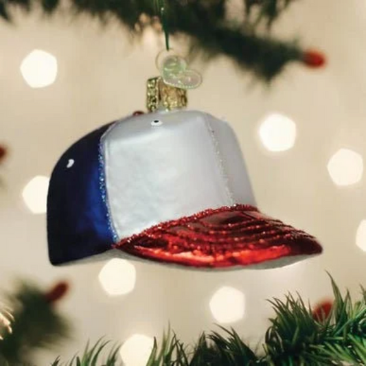 Baseball Cap Red White and Blue Blown Glass Tree Ornament by Old World Christmas - RETIRED