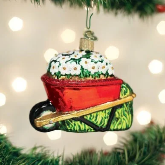 Wheelbarrow Full of Flowers - Blown Glass Tree Ornament by Old World Christmas