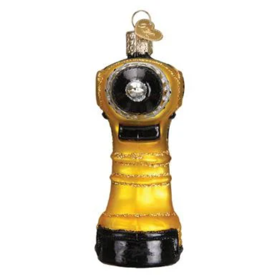 Yellow Power Drill Tool Blown Glass Tree Ornament by Old World Christmas
