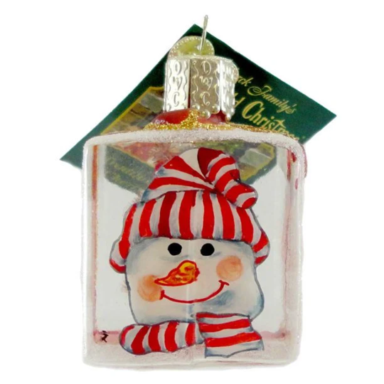 Snowman Ice Cube Shaped Glass Tree Ornament - Inside Out Collection by Old World Christmas