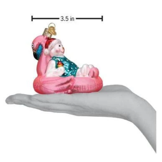Snowman on Pink Flamingo Pool Float - Blown Glass Tree Ornament by Old World Christmas