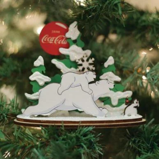 Coca Cola Polar Bear Wooden Christmas Tree Ornament by Ginger Cottages