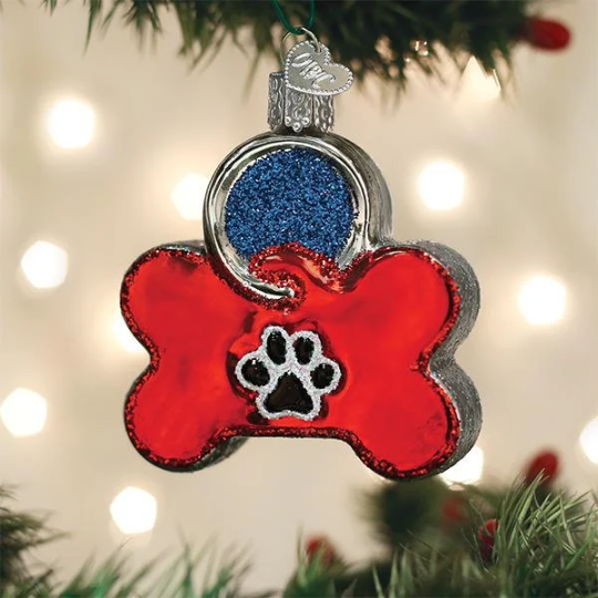 Dog Tag Blown Glass Tree Ornament Old World Christmas - RETIRED