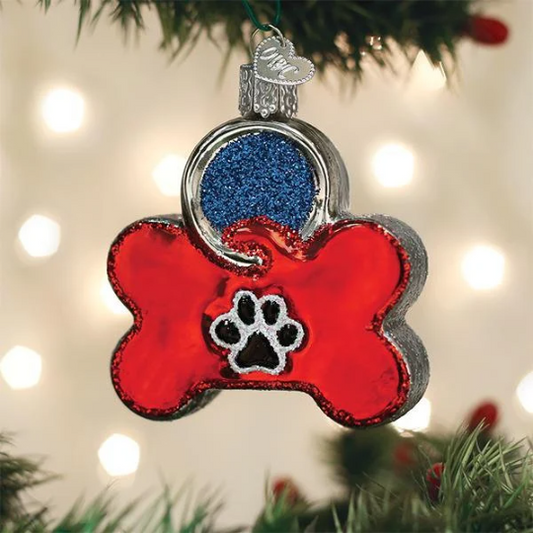 Dog Tag Blown Glass Tree Ornament Old World Christmas - RETIRED