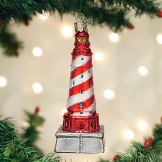 White Shoal White Lighthouse from Mackinaw - Blown Glass Tree Ornament by Old World Christmas