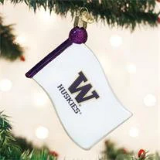 Washington State Huskies Flag - Blown Glass Tree Ornament by Old World Christmas