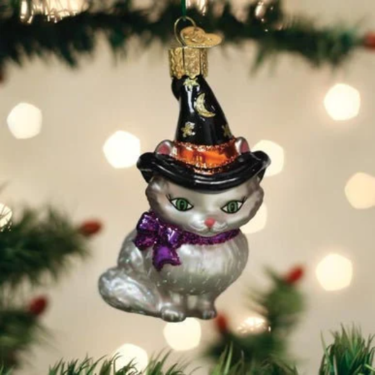 Witch Kitten Halloween-Themed Blown Glass Tree Ornament by Old World Christmas