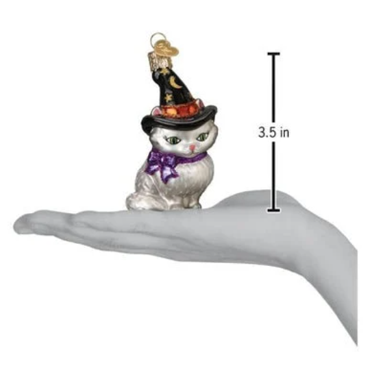 Witch Kitten Halloween-Themed Blown Glass Tree Ornament by Old World Christmas