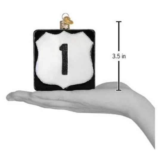 Route 1 Highway Interstate Freeway Sign Blown Glass Tree Ornament by Old World Christmas