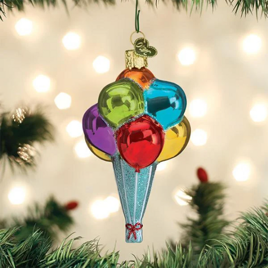 Festive Birthday Party Balloons - Blown Glass Tree Ornament by Old World Christmas - RETIRED